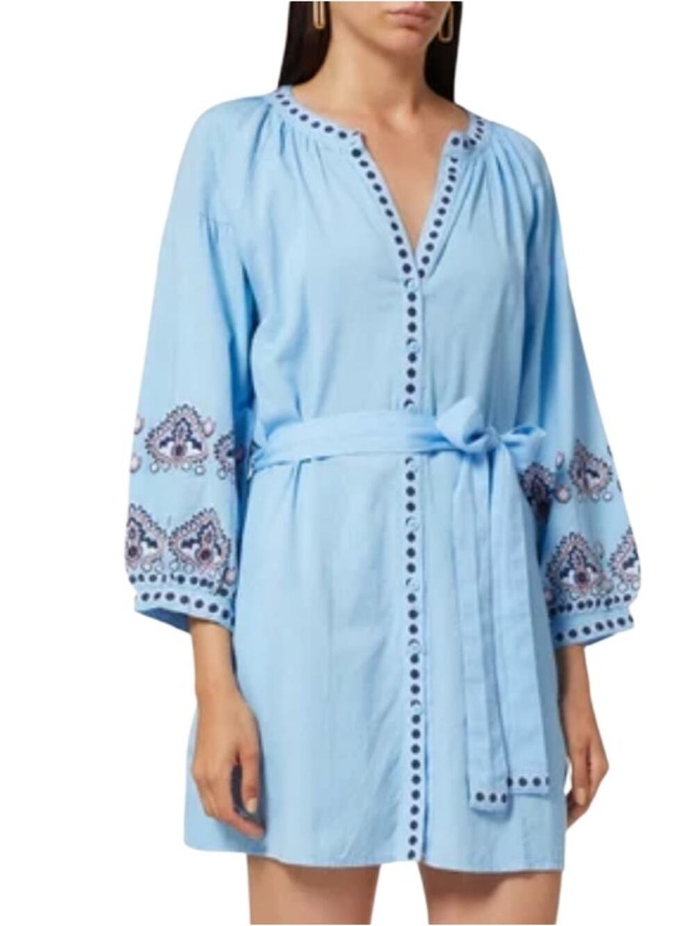MELISSA ODABASH Tania Cotton Dress Blue Size Medium NWT
